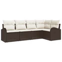 Ensemble de canapé de jardin 5 pcs Marron et blanc polyrotin 526923526923