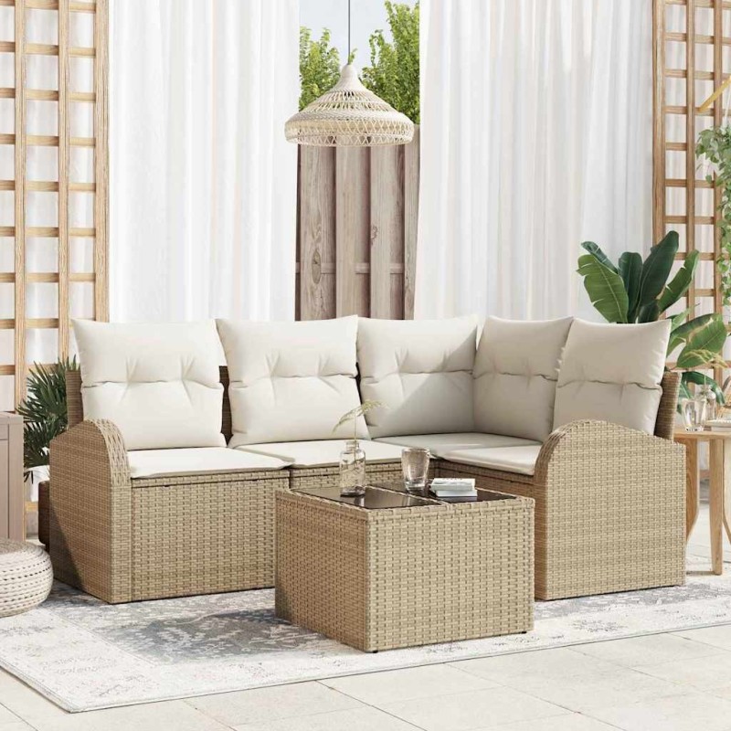 Ensemble de canapé de jardin 5 pcs Beige et blanc polyrotin 526924526924
