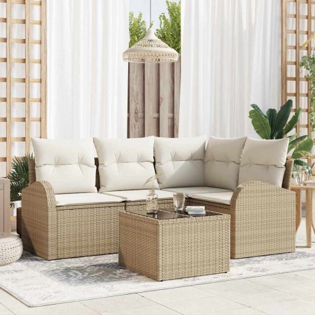 Ensemble de canapé de jardin 5 pcs Beige et blanc polyrotin 526924526924