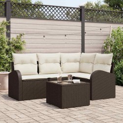 Ensemble de canapé de jardin 5 pcs Marron et blanc polyrotin 526931526931
