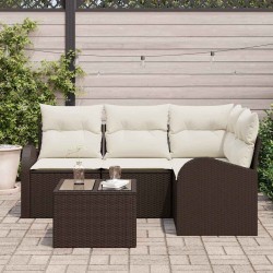 Ensemble de canapé de jardin 5 pcs Marron et blanc polyrotin 526931526931