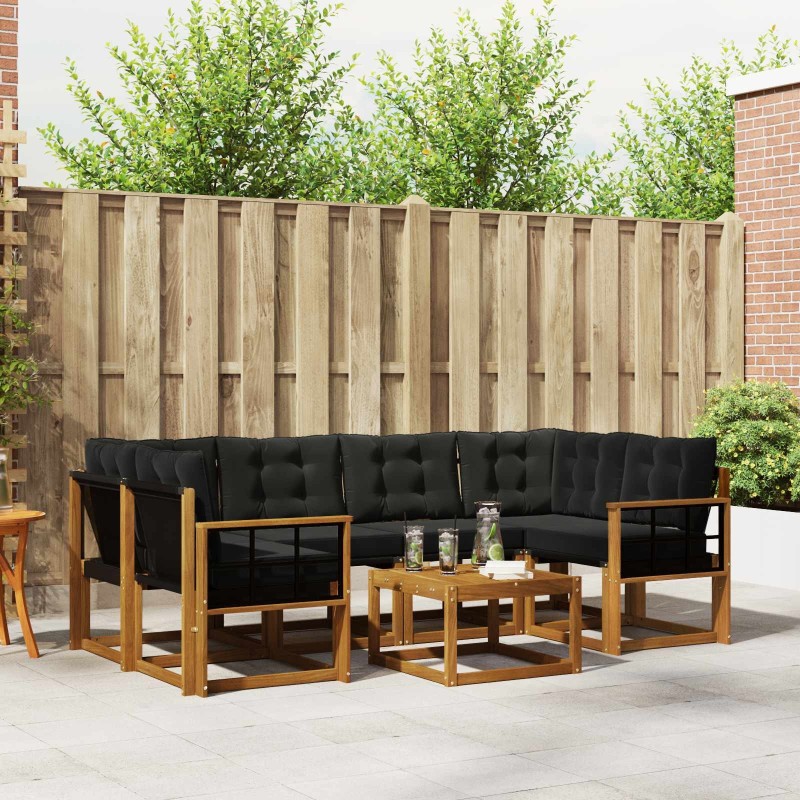 Ensemble de canapés d'extérieur 7 pcs Naturel et Noir 527000527000