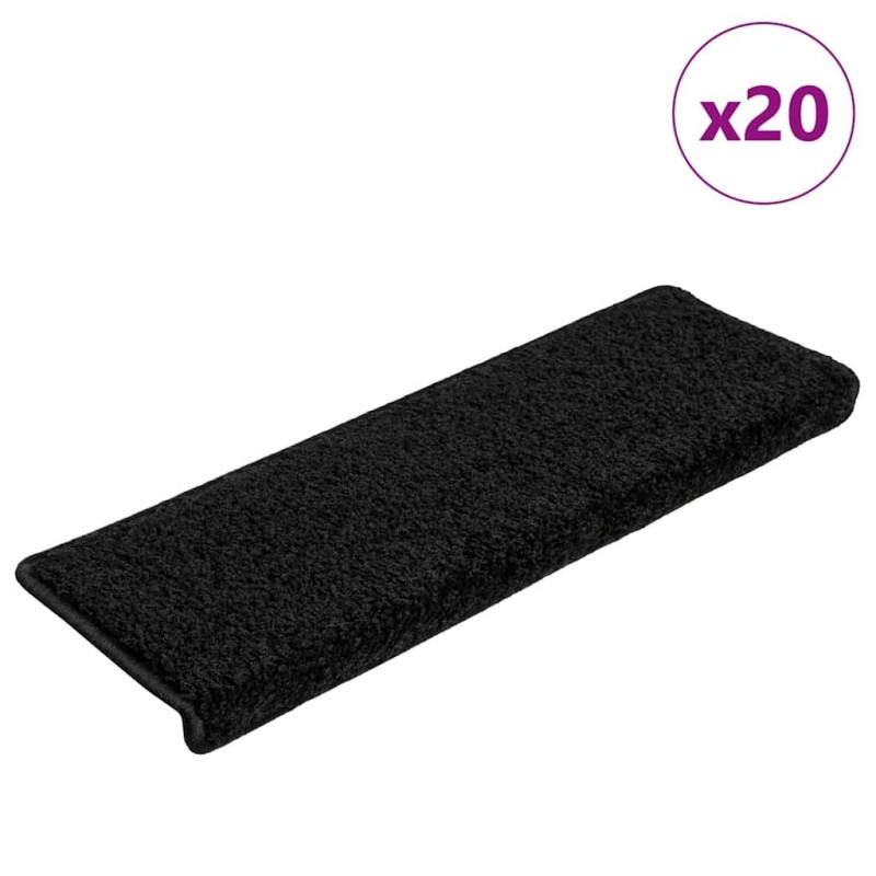 Tapis d'escalier 20 pièces 65 x 21 x 4 cm Noir Bord rectangulaire 527419527419