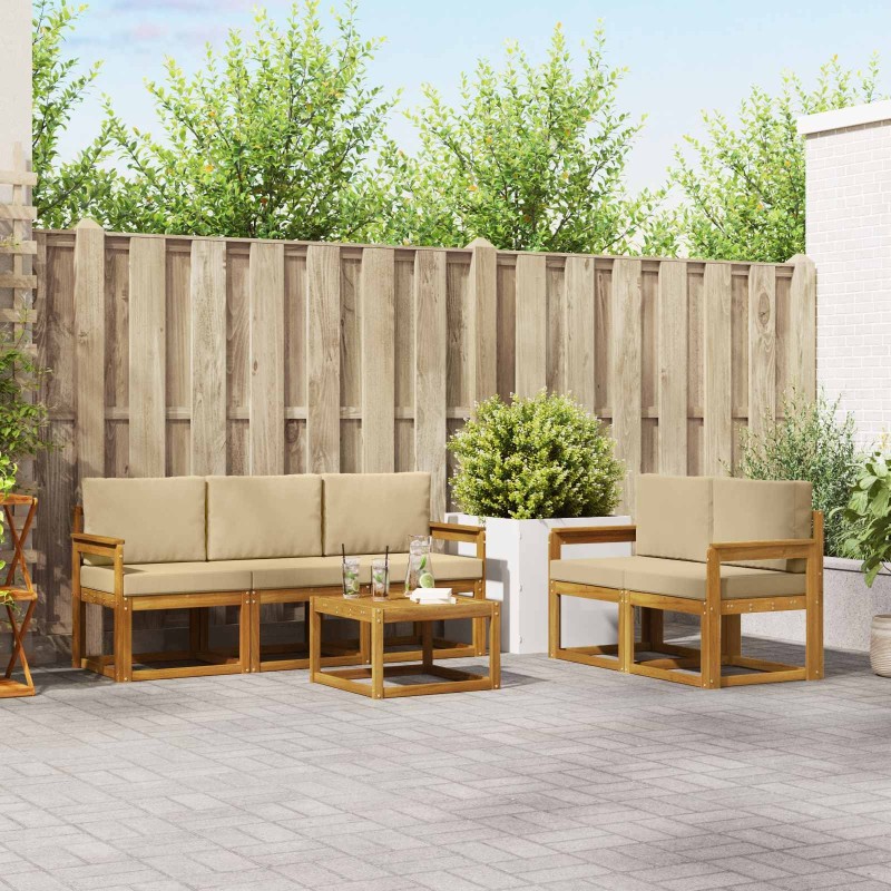 Ensemble de canapés d'extérieur 6 pcs Naturel et Beige 527431527431