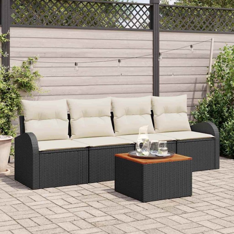 Ensemble de canapé de jardin avec coussin 5 pcs Noir polyrotin 527879527879