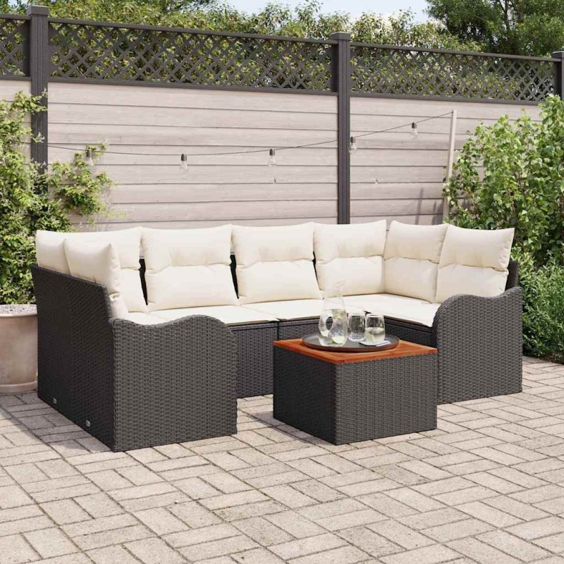 Ensemble de canapé de jardin avec coussin 7 pcs Noir polyrotin 527886527886