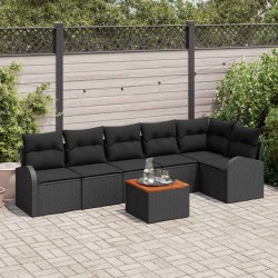 Ensemble de canapé de jardin avec coussin 7 pcs Noir polyrotin 527894527894
