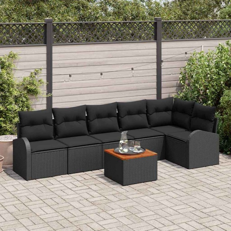 Ensemble de canapé de jardin avec coussin 7 pcs Noir polyrotin 527894527894