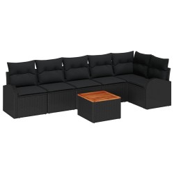 Ensemble de canapé de jardin avec coussin 7 pcs Noir polyrotin 527894527894