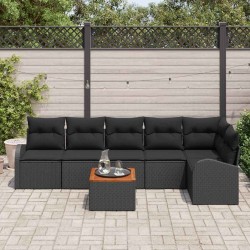 Ensemble de canapé de jardin avec coussin 7 pcs Noir polyrotin 527894527894