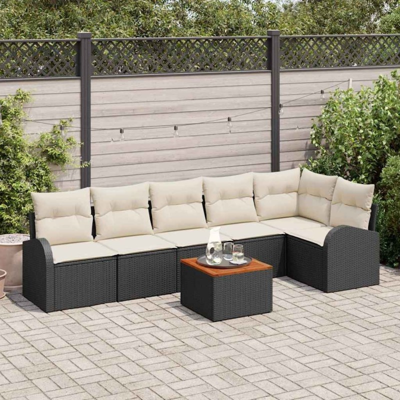 Ensemble de canapé de jardin avec coussin 7 pcs Noir polyrotin 527896527896