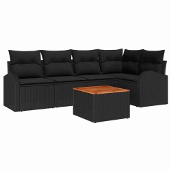 Ensemble de canapé de jardin avec coussin 6 pcs Noir polyrotin 527897527897