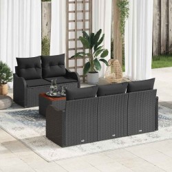 Ensemble de canapé de jardin avec coussin 6 pcs Noir polyrotin 527899527899