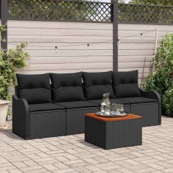Ensemble de canapé de jardin avec coussin 5 pcs Noir polyrotin 527902527902
