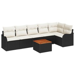 Ensemble de canapé de jardin avec coussin 7 pcs Noir polyrotin 527903527903