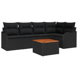 Ensemble de canapé de jardin avec coussin 6 pcs Noir polyrotin 527904527904