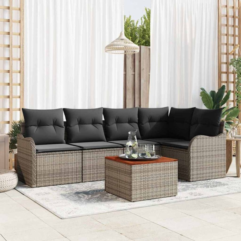 Ensemble de canapé de jardin avec coussin 6 pcs Gris polyrotin 527905527905