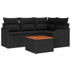 Ensemble de canapé de jardin avec coussin 5 pcs Noir polyrotin 527907527907