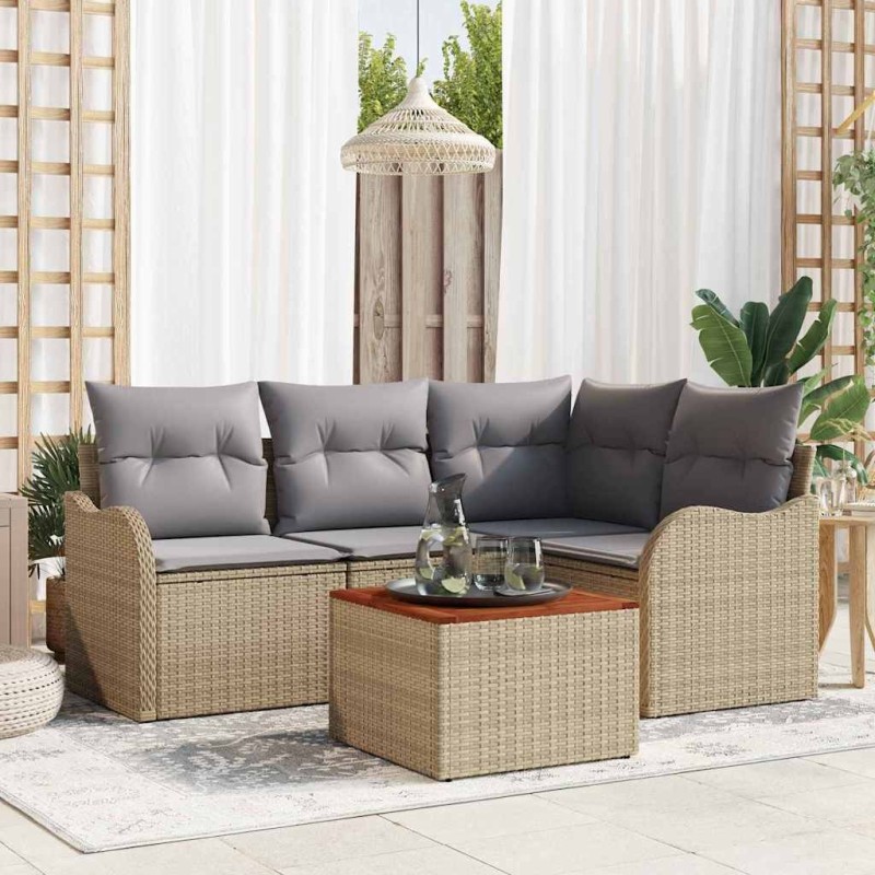 Ensemble de canapé de jardin avec coussin 5 pcs Beige polyrotin 527909527909
