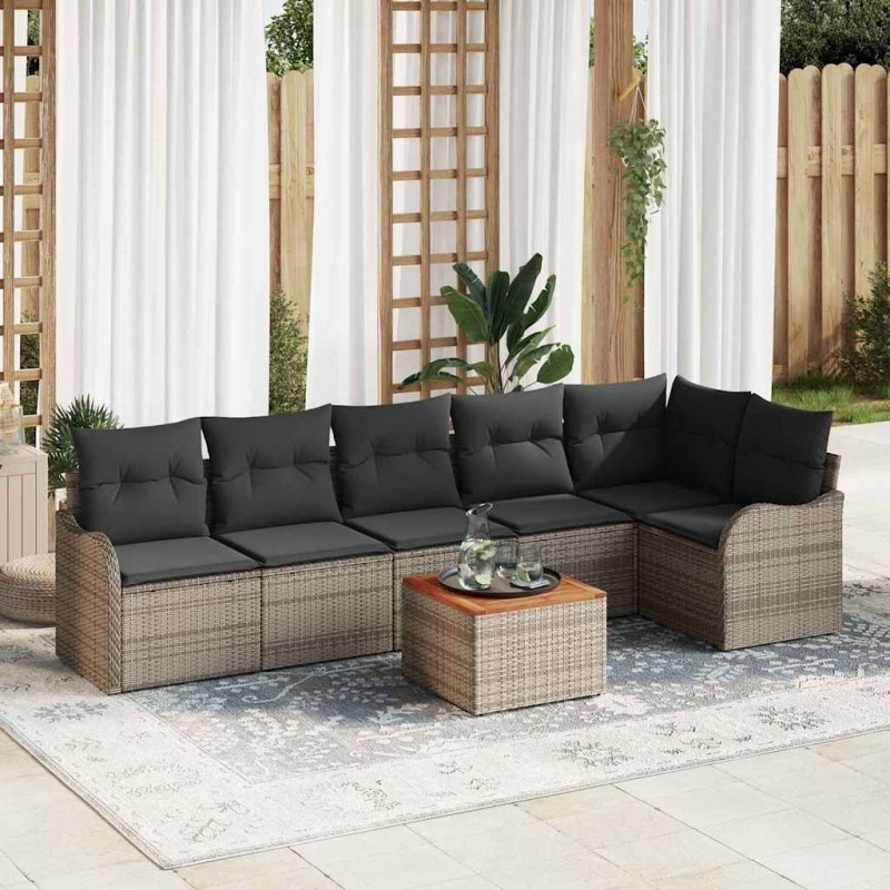 Ensemble de canapé de jardin avec coussin 7 pcs Gris polyrotin 527911527911