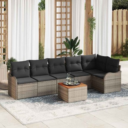 Ensemble de canapé de jardin avec coussin 7 pcs Gris polyrotin 527911527911