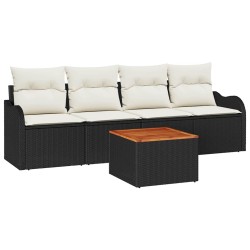Ensemble de canapé de jardin avec coussin 5 pcs Noir polyrotin 527913527913