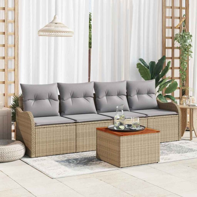 Ensemble de canapé de jardin avec coussin 5 pcs Beige polyrotin 527915527915