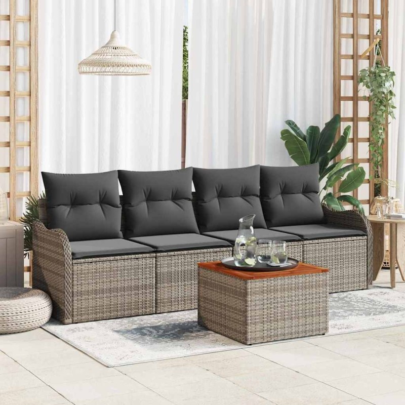 Ensemble de canapé de jardin avec coussin 5 pcs Gris polyrotin 527916527916