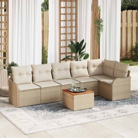 Ensemble de canapé de jardin avec coussin 7 pcs Beige polyrotin 527918527918