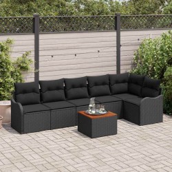 Ensemble de canapé de jardin avec coussin 7 pcs Noir polyrotin 527922527922