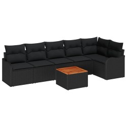 Ensemble de canapé de jardin avec coussin 7 pcs Noir polyrotin 527922527922