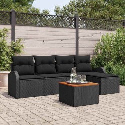 Ensemble de canapé de jardin avec coussin 6 pcs Noir polyrotin 527923527923
