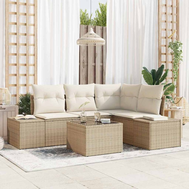 Ensemble de canapé de jardin 5 pcs Beige polyrotin 527930527930