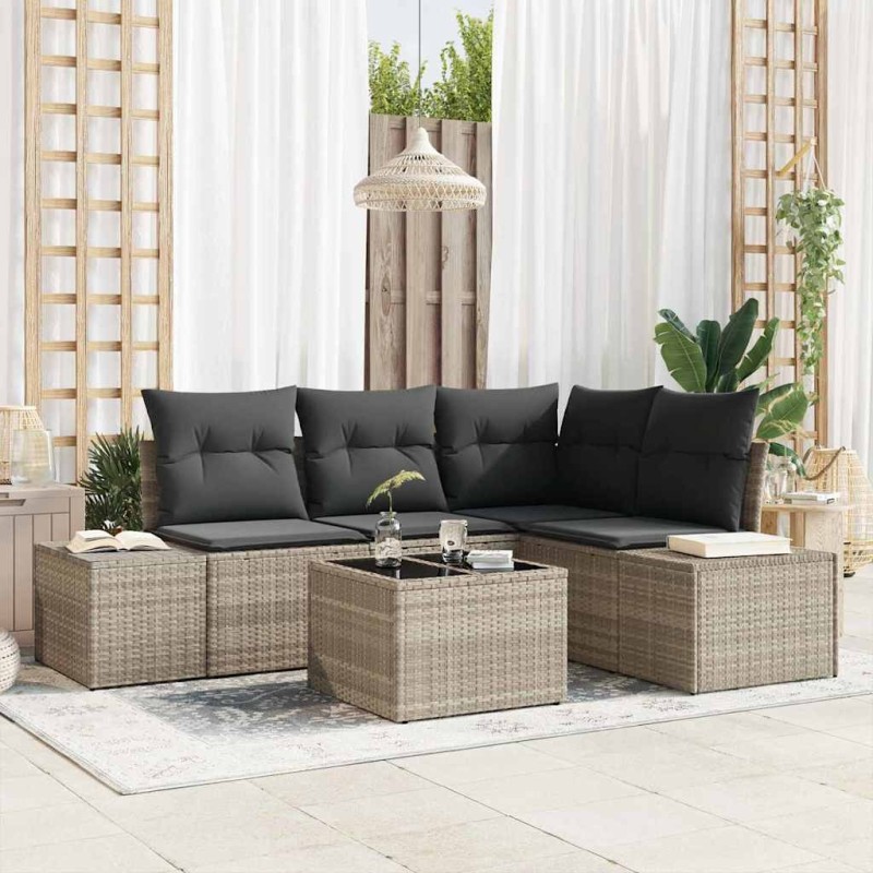 Ensemble de canapé de jardin 5 pcs Gris clair polyrotin 527931527931