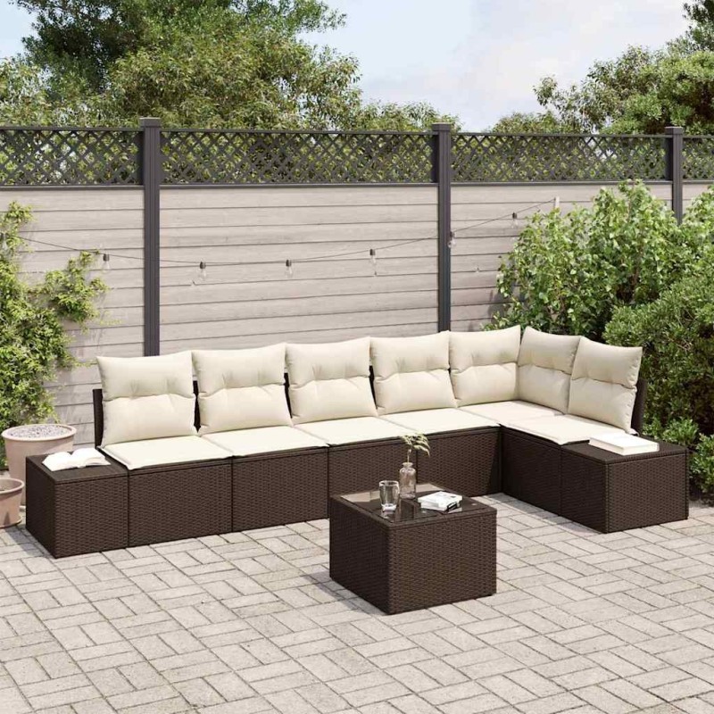 Ensemble de canapé de jardin 7 pcs Marron et Crème polyrotin 527933527933