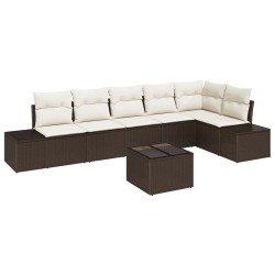 Ensemble de canapé de jardin 7 pcs Marron et Crème polyrotin 527933527933