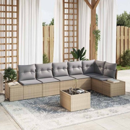 Ensemble de canapé de jardin 7 pcs Beige et gris polyrotin 527935527935