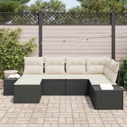 Ensemble de canapé de jardin 6 pcs Noir et Crème polyrotin 527938527938