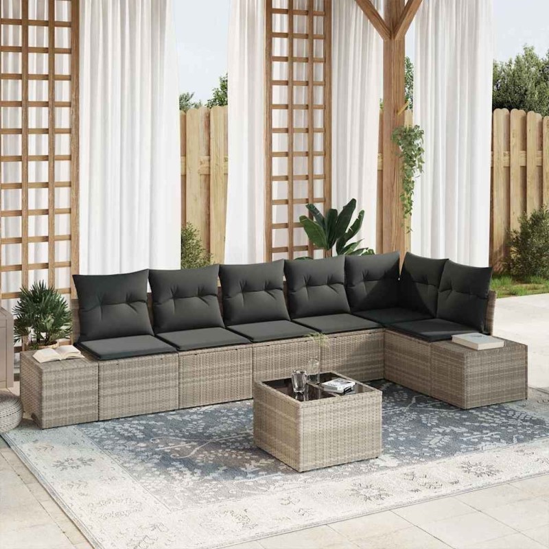 Ensemble de canapé de jardin 7 pcs Gris clair polyrotin 527939527939