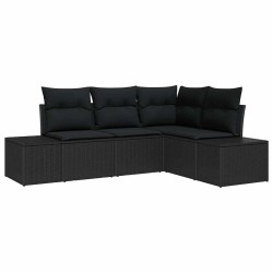 Ensemble de canapé de jardin 4 pcs Noir polyrotin 527940527940