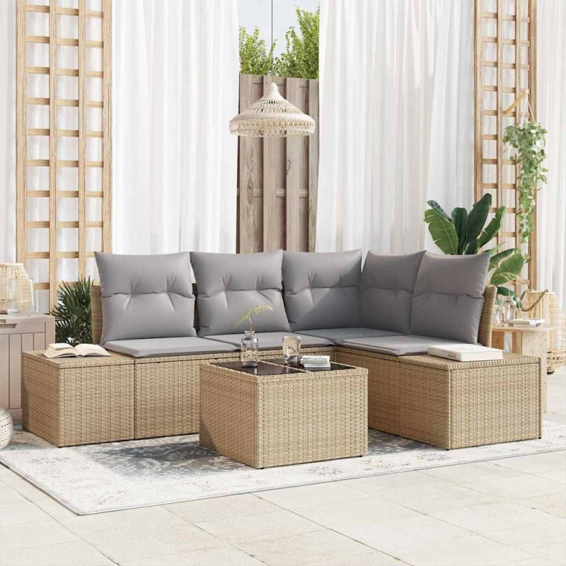 Ensemble de canapé de jardin 5 pcs Beige polyrotin 527942527942