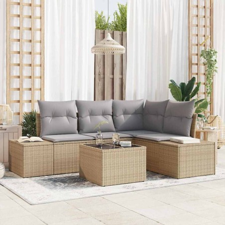 Ensemble de canapé de jardin 5 pcs Beige polyrotin 527942527942