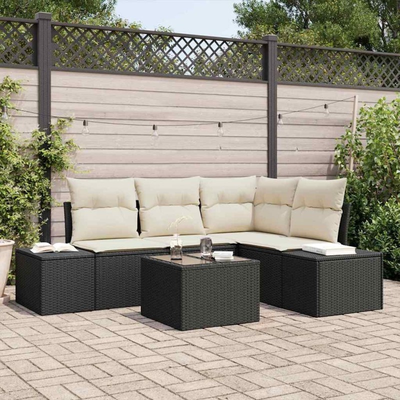 Ensemble de canapé de jardin 5 pcs Noir polyrotin 527945527945