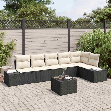 Ensemble de canapé de jardin 7 pcs Noir et Crème polyrotin 527946527946