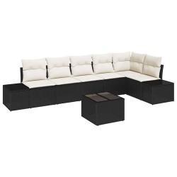 Ensemble de canapé de jardin 7 pcs Noir et Crème polyrotin 527946527946