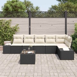Ensemble de canapé de jardin 7 pcs Noir et Crème polyrotin 527946527946