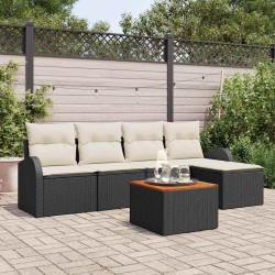 Ensemble de canapé de jardin avec coussin 6 pcs Noir polyrotin 527949527949