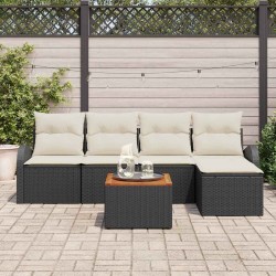 Ensemble de canapé de jardin avec coussin 6 pcs Noir polyrotin 527949527949
