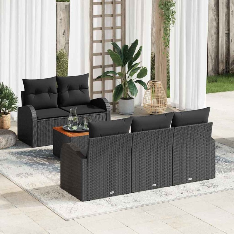 Ensemble de canapé de jardin avec coussin 6 pcs Noir polyrotin 527951527951