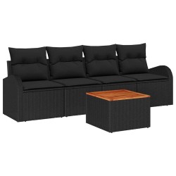 Ensemble de canapé de jardin avec coussin 5 pcs Noir polyrotin 527955527955